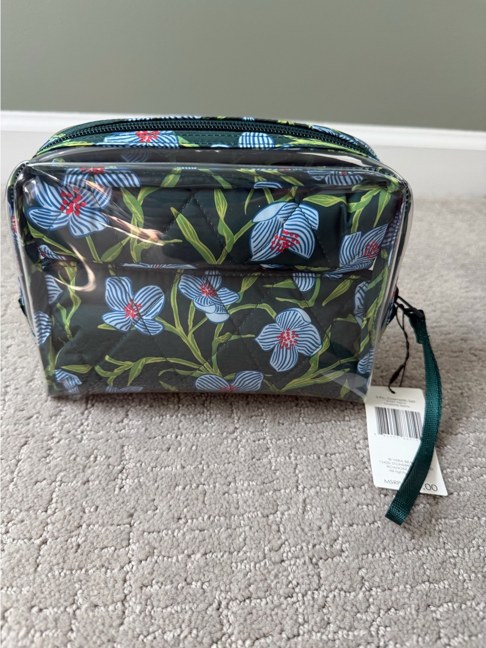 New Vera Bradley 3 pc Cosmetic Set w Strap in Charlotte Stems